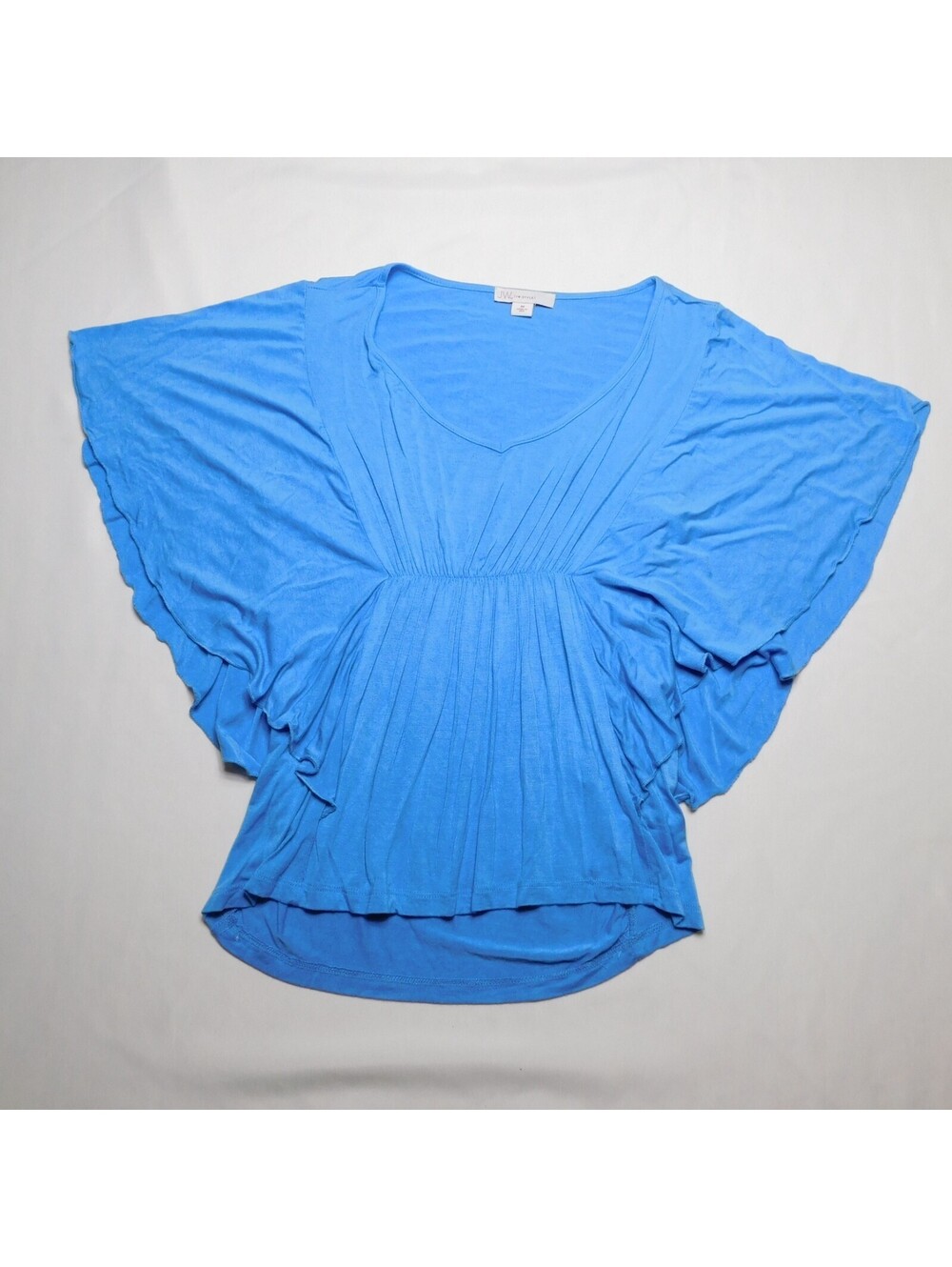 JW Style Womens Shirt Medium M Blue V-Neck Flutter Butterfly Sleeve Top Boho